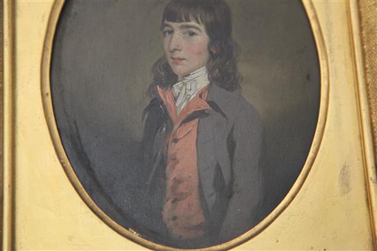 Early 19th century English School Portrait of Rev J. Bourne and companion piece, Rev John Clarke as a Boy, ovals, 6.75 x 5in.